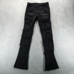 Rockstar Original Jeans Mens 30x36 Black Flare Super Stack Cargo Punk Grunge
